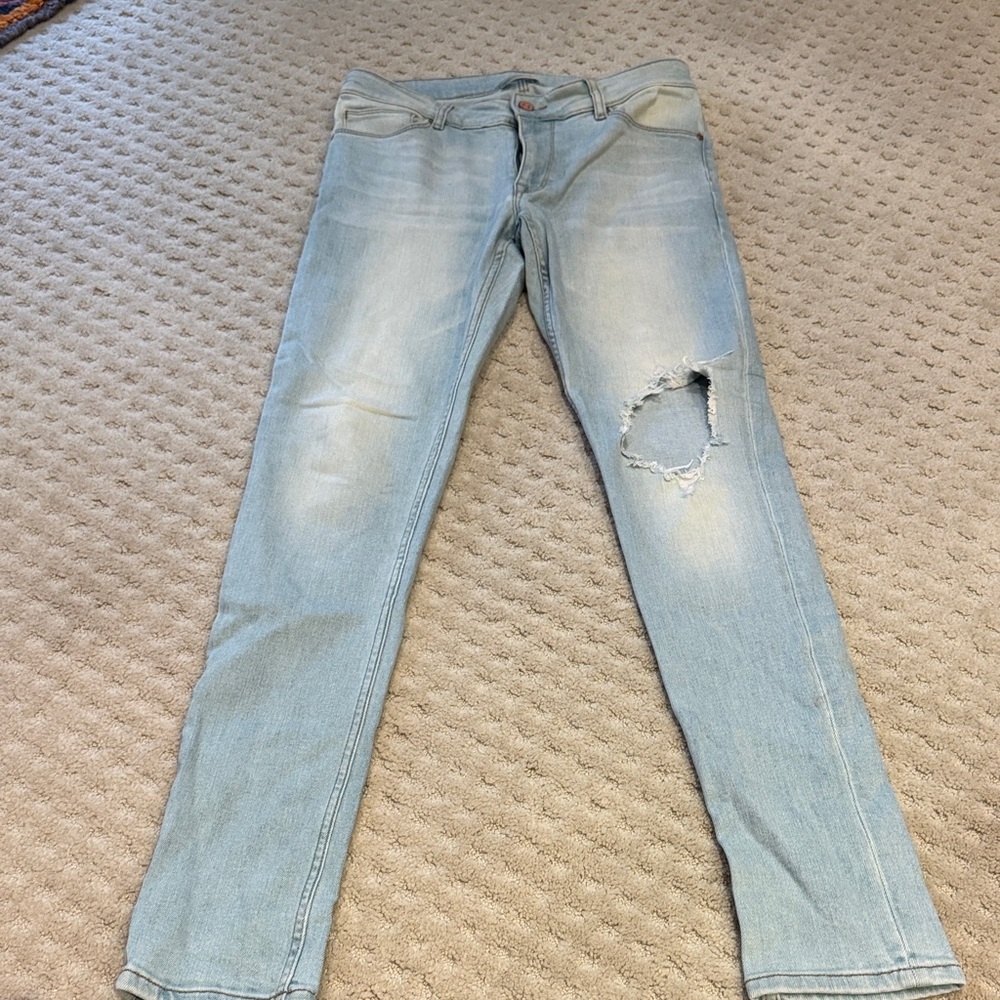 ASOS Light Blue Skinny Jeans with Distressed Detail